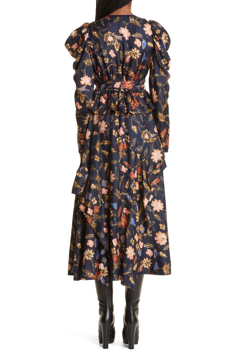 Virginia Floral Print Long Sleeve Silk Midi Dress, Alternate, color, ODESSA