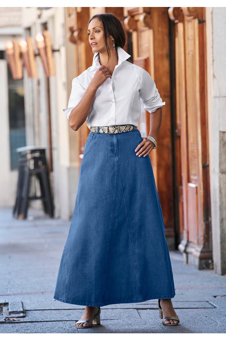 Denim Inset Maxi Skirt, Alternate, color, BLACK