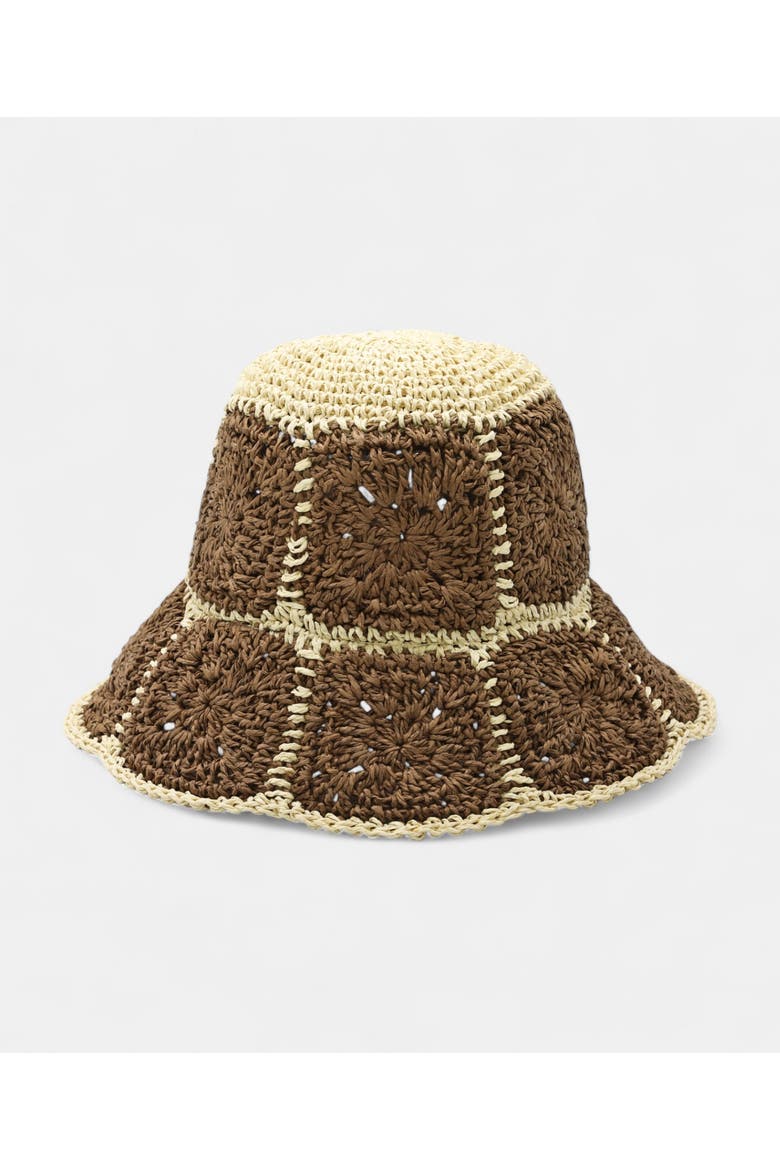 Serafina Packable Crotchet Bucket Hat, Main, color, NATURAL/BROWN