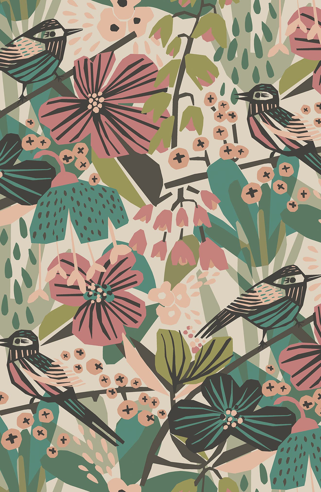 Wallpops Teal Pink Jaybird Peel and Stick Wallpaper