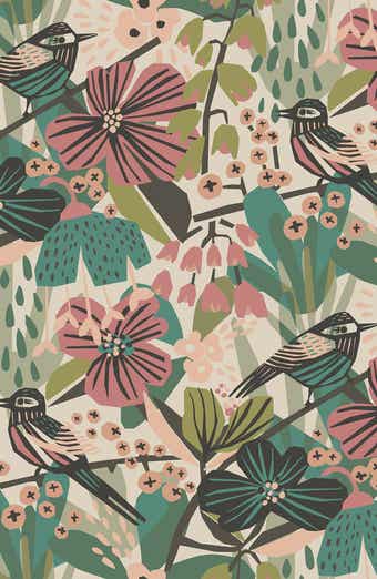 Wallpops Teal Pink Jaybird Peel and Stick Wallpaper