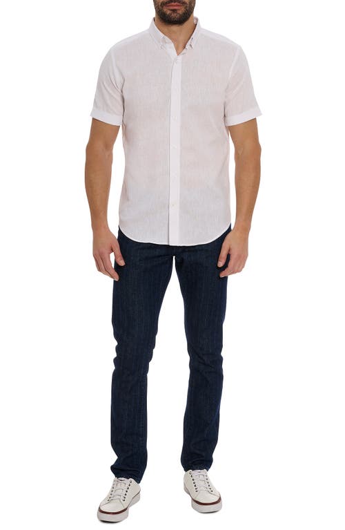 Robert Graham Palmer Tailored Fit Short Sleeve Linen Blend Button-up Shirt In White