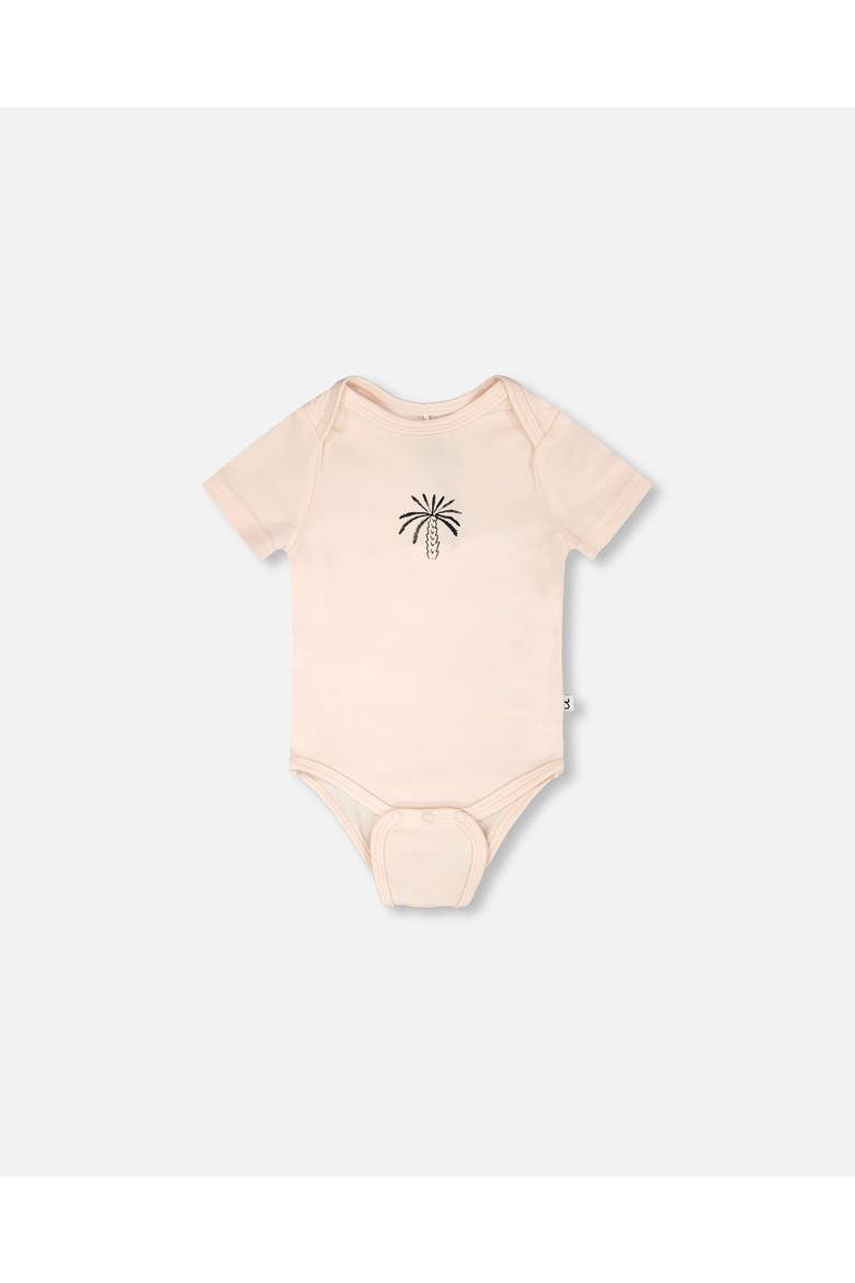 Evolutive Organic Cotton Jersey Printed Palm Tree Bodysuit, Alternate, color, Peach