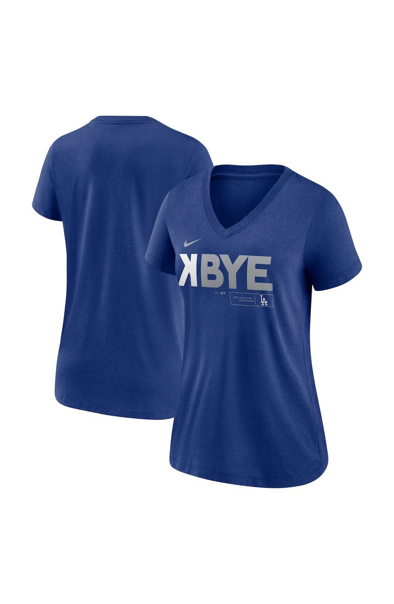 Nike Women's Los Angeles Dodgers Royal Nike K-Bye Tri-Blend V-Neck T-Shirt, Alternate, color, 