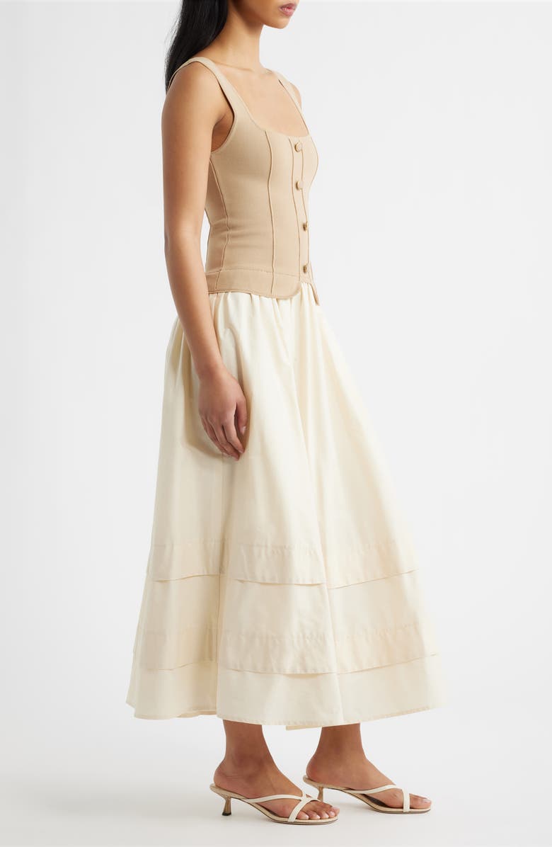 MOON RIVER Mixed Media Midi Dress, Alternate, color, Khaki
