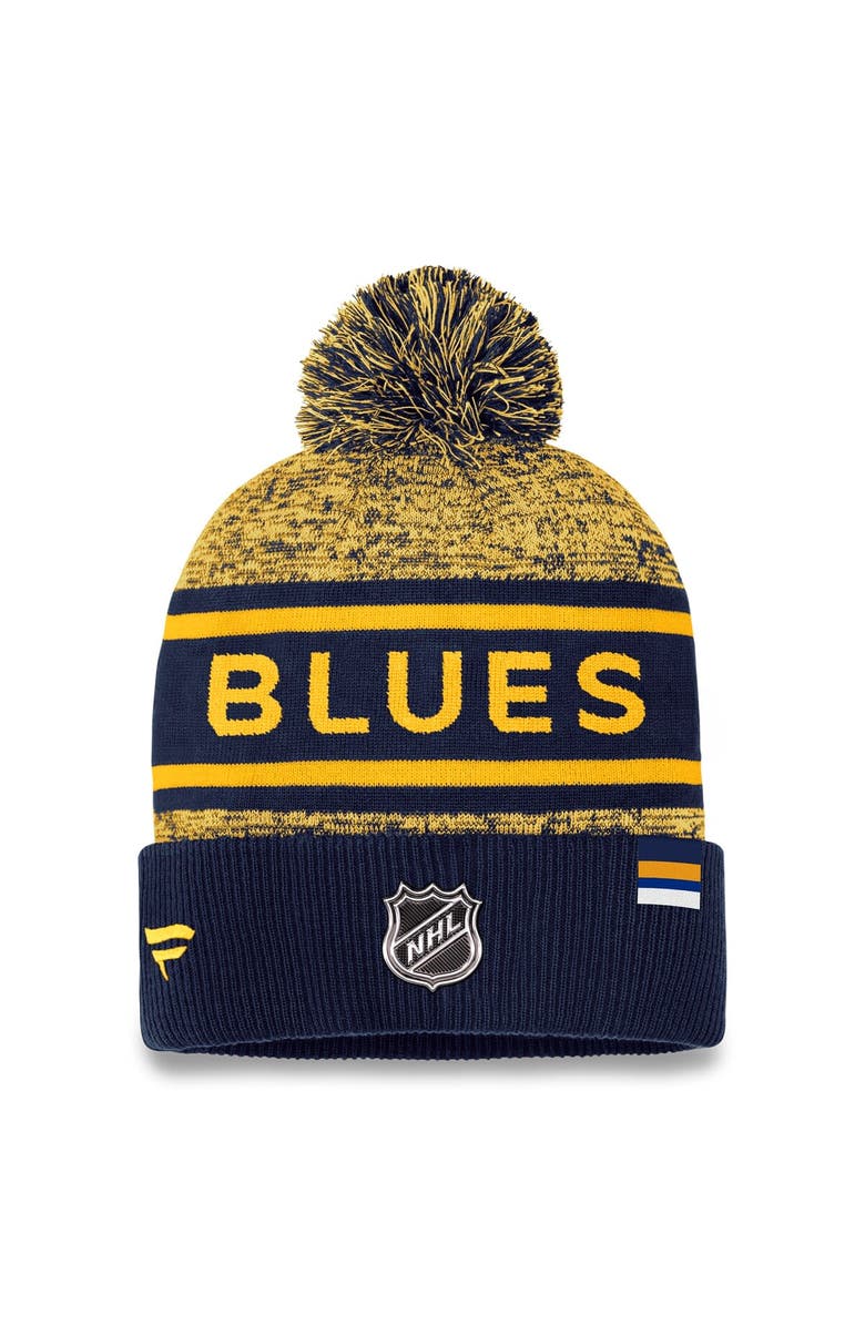 FANATICS Men's Fanatics Branded  Navy/Gold St. Louis Blues Authentic Pro Cuffed Knit Hat with Pom, Alternate, color, Navy