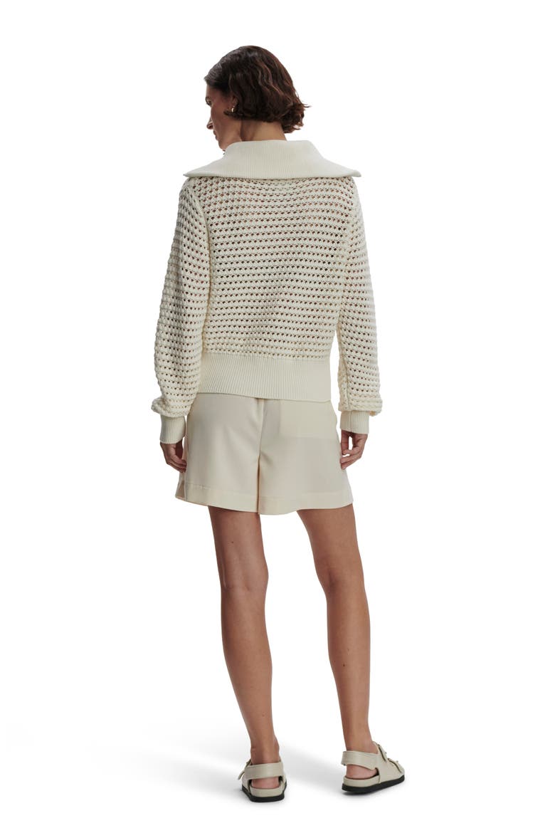 Eloise Open Stitch Cotton Zip-Up Cardigan, Alternate, color, EGRET