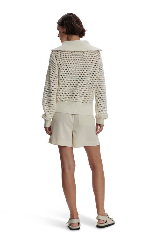 Varley Eloise Open Stitch Cotton Zip-up Cardigan In Egret