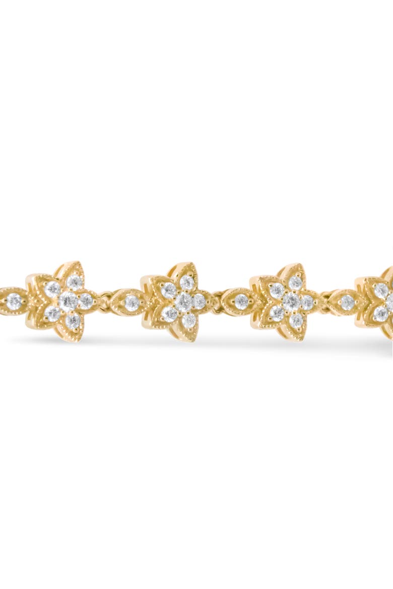 14K Gold 1 1/5 Cttw Round Diamond Floral Star-Shaped Link Bracelet, Alternate, color, Yellow