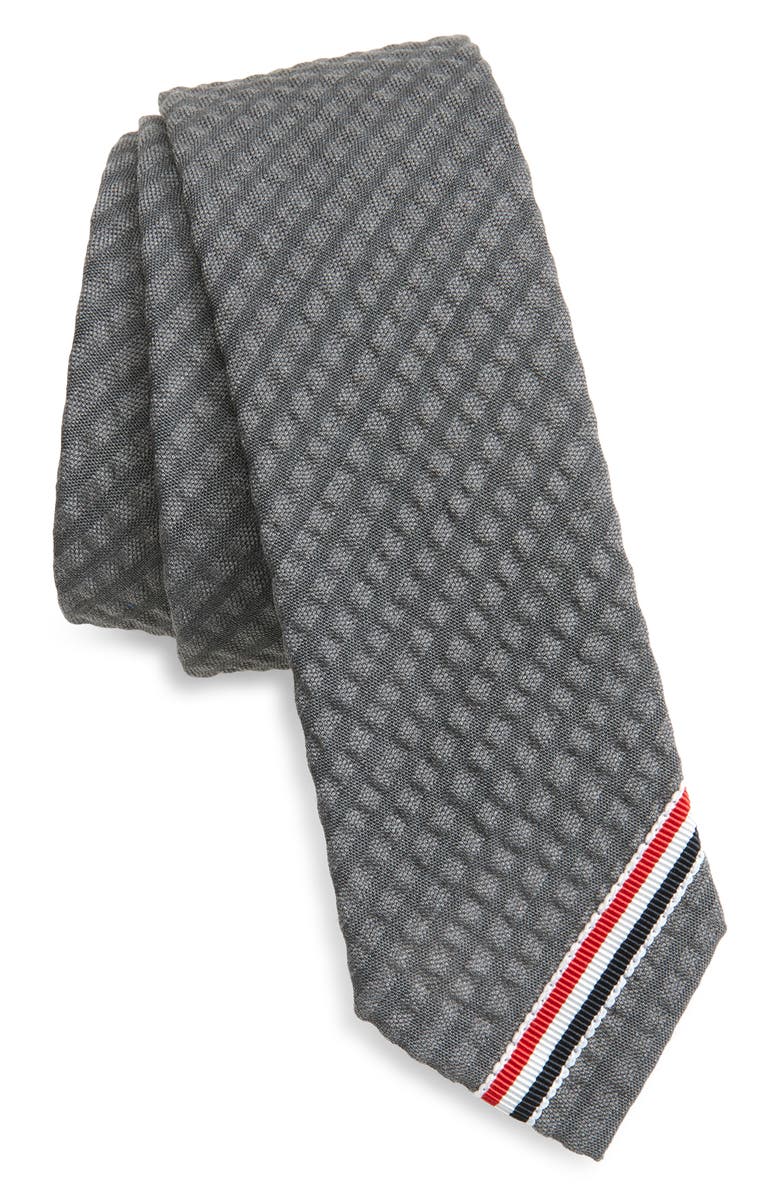 Thom Browne Classic Stripe Wool Tie, Main, color, Light Grey