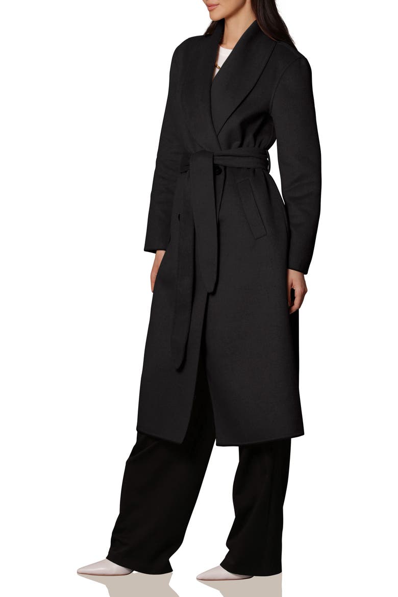 Belted Double Breasted Coat, Alternate, color, BLACK