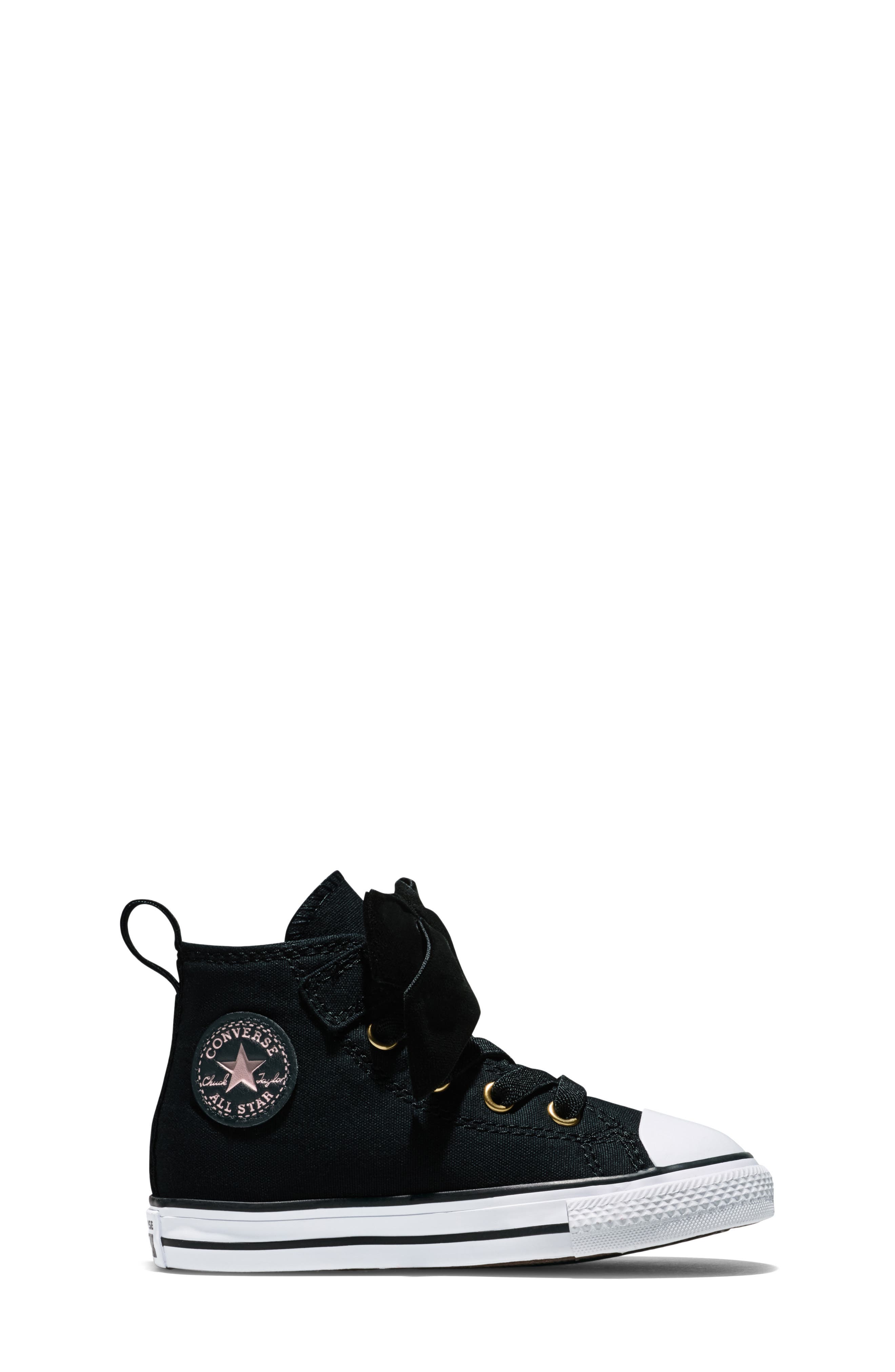 Kids' Chuck Taylor All Star Easy-On Bow High Top Sneaker, Alternate, color, BLACK/ WHITE/ PETAL PIT