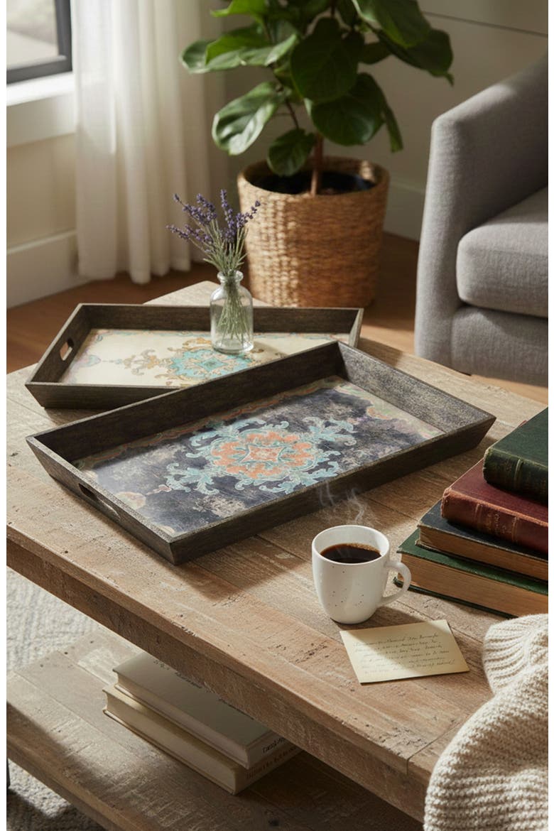 Set of 2 Elegant Trays, Alternate, color, MULTI