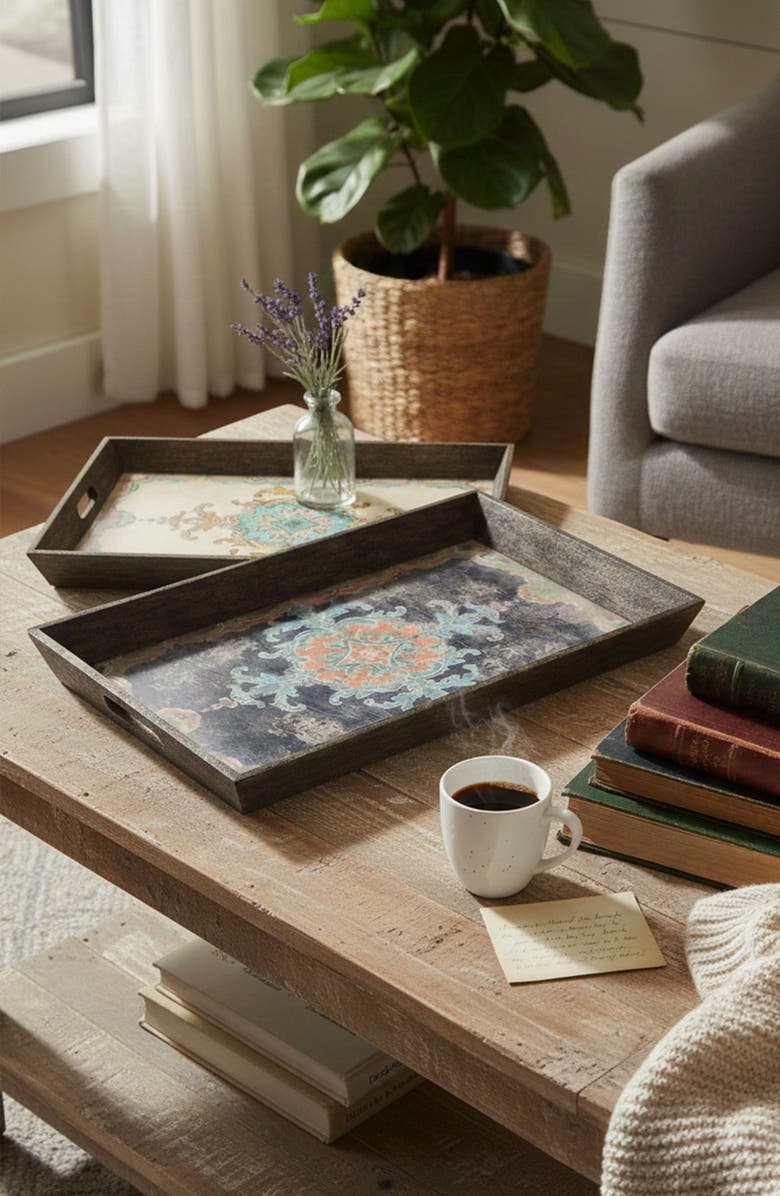 A & B Home Set of 2 Elegant Trays, Alternate, color, Multi