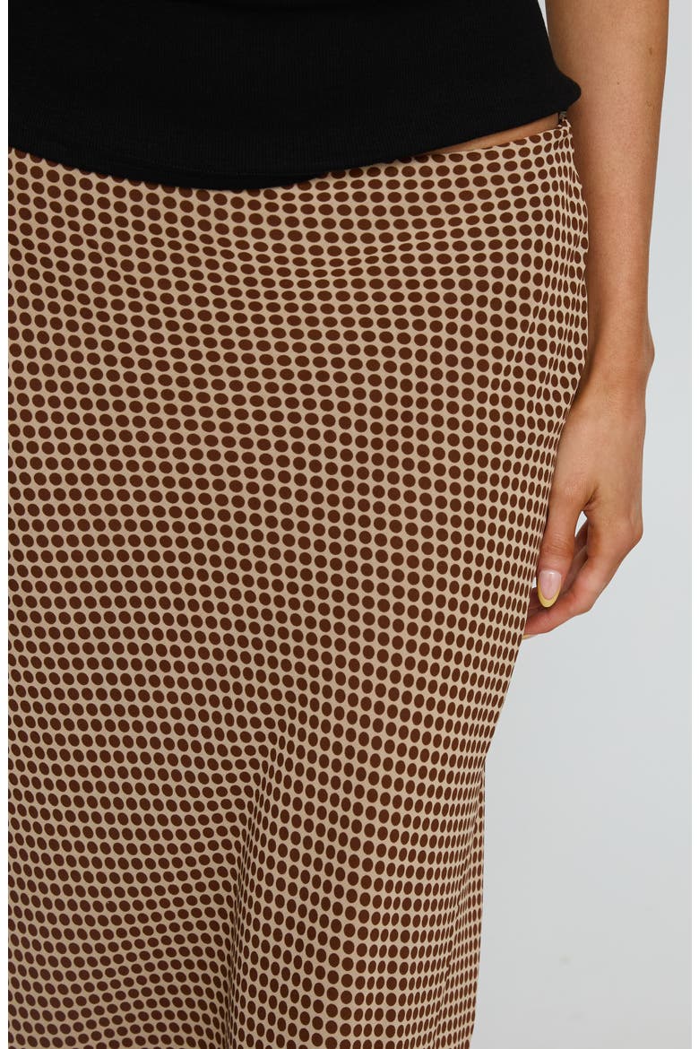 Suella Polka Dot Asymmetric Midi Skirt, Alternate, color, BROWN POLKA DOT