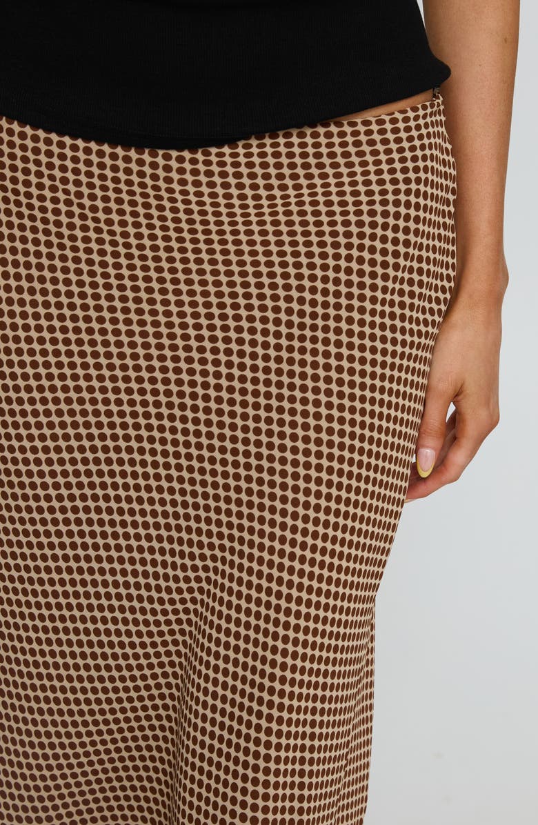Princess Polly Suella Polka Dot Asymmetric Midi Skirt, Alternate, color, Brown Polka Dot
