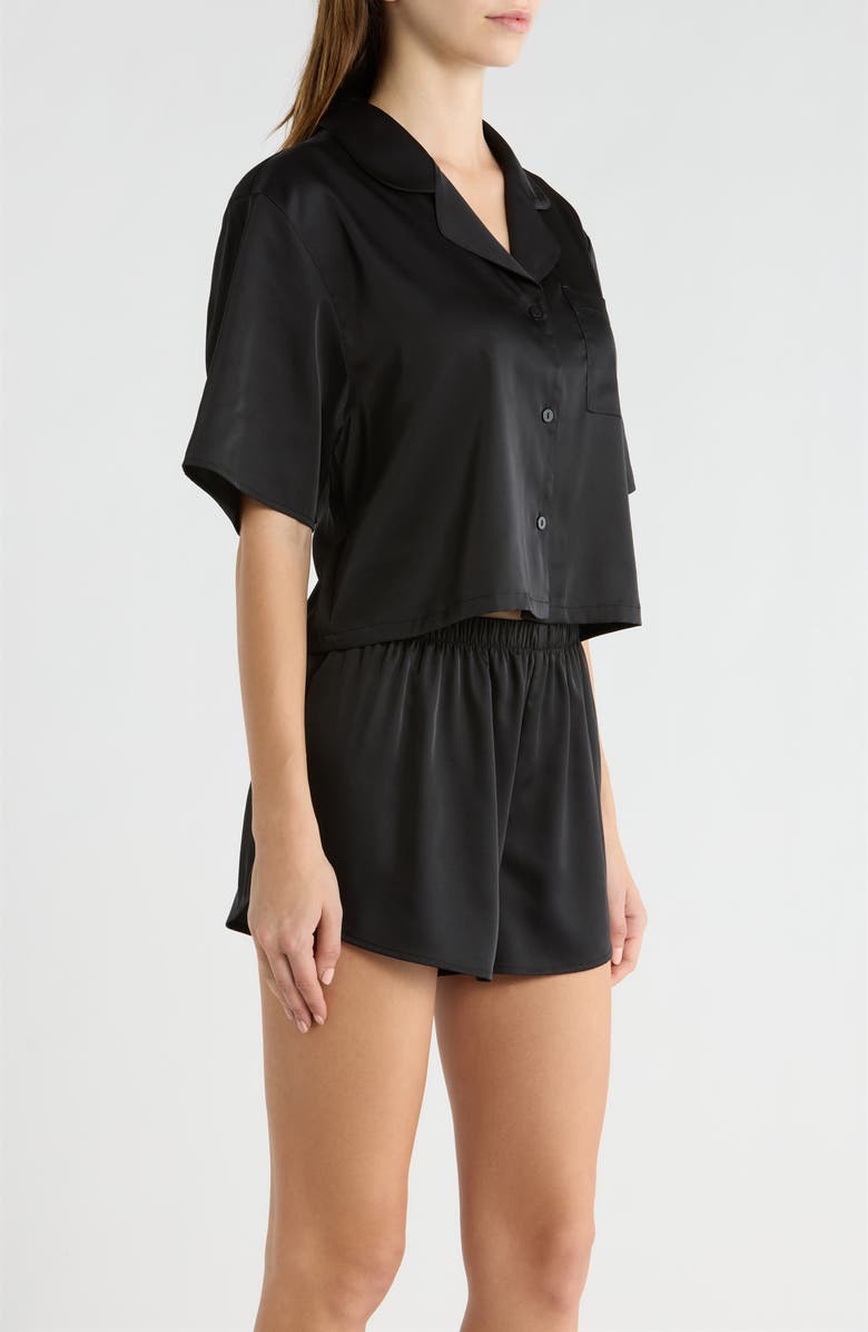 Open Edit Boxy Stretch Satin Short Pajamas, Alternate, color, Black