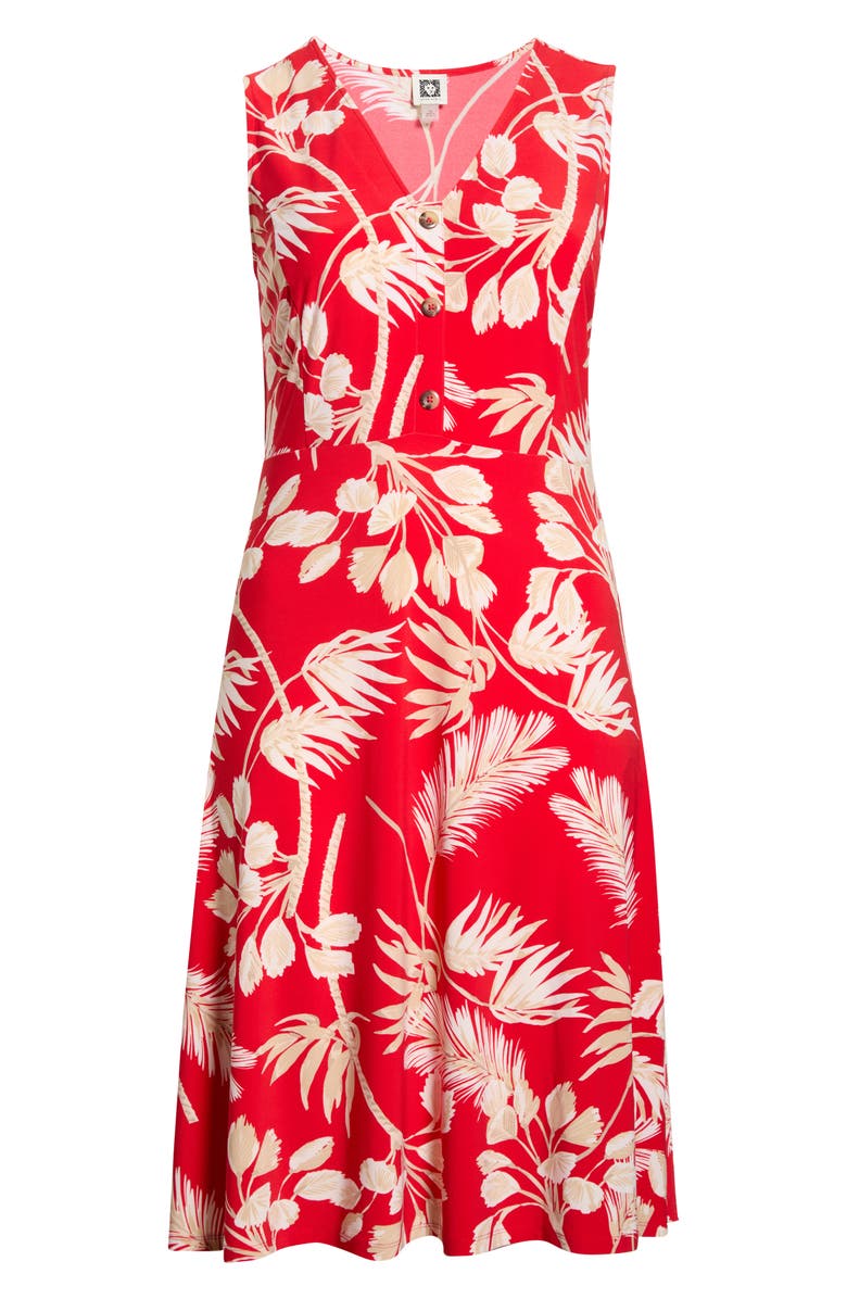 AK ANNE KLEIN Tropical Floral Print Sleeveless Midi Dress, Alternate, color, Begonia Red Mlt