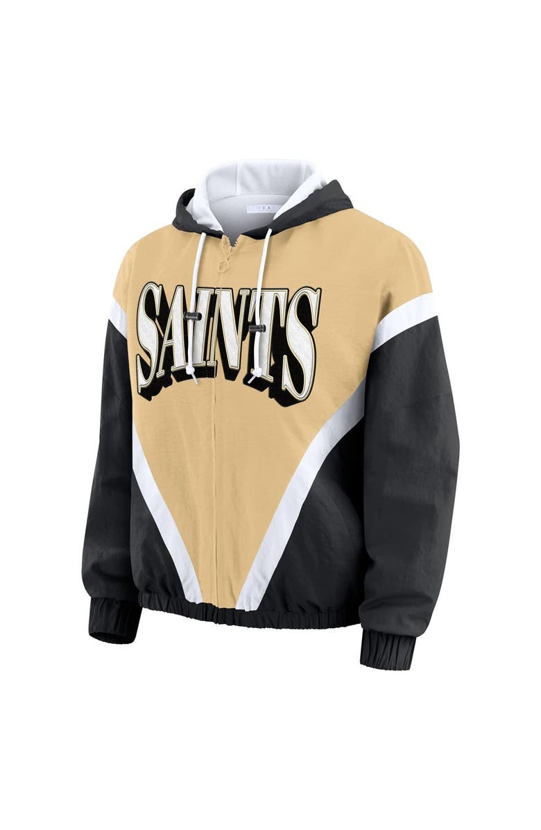WEAR by Erin Andrews Women's WEAR by Erin Andrews Gold/Black New Orleans Saints Retro Crinkle Full-Zip Hoodie Windbreaker, Alternate, color, Gold