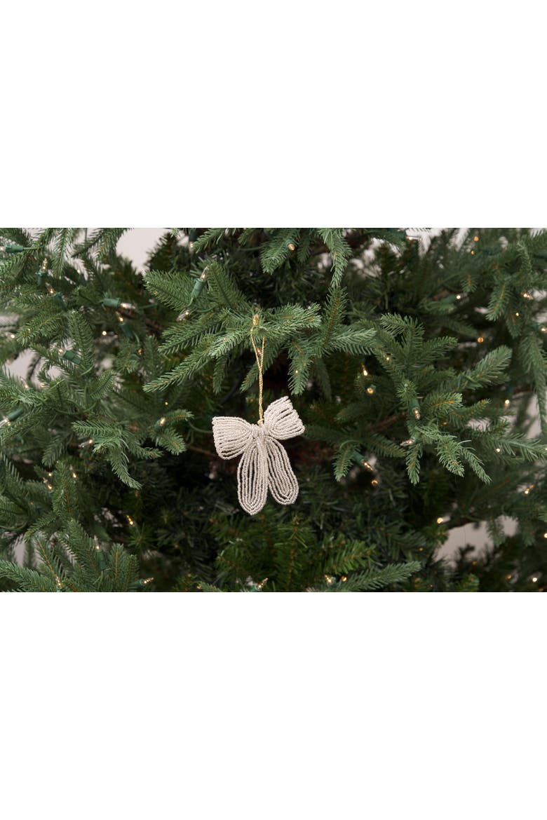 Ribbon Beaded Silver Christmas Tree Ornament, Alternate, color, White