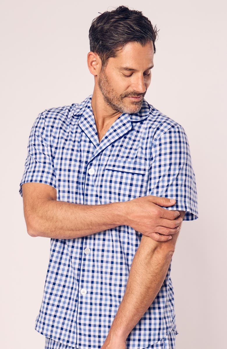 Petite Plume Royal Blue Cotton Gingham Check Short Pajamas, Alternate, color, 