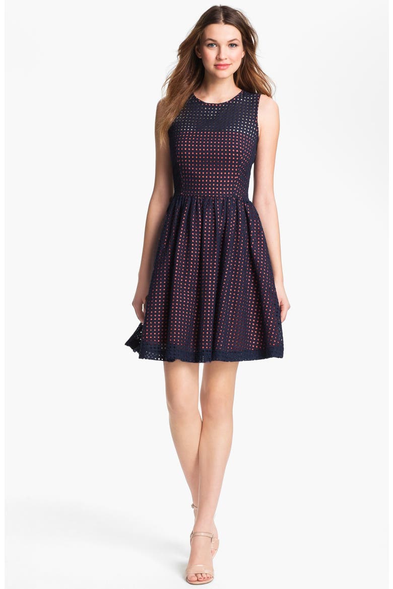 Embroidered Cotton Eyelet Fit & Flare Dress, Alternate, color, NOCTURNAL