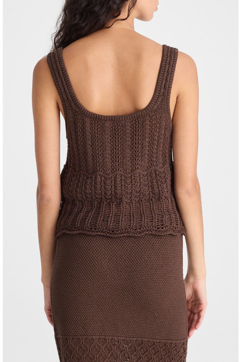 Pointelle Stitch Tie Front Cotton Sweater Tank, Alternate, color, DARK BROWN