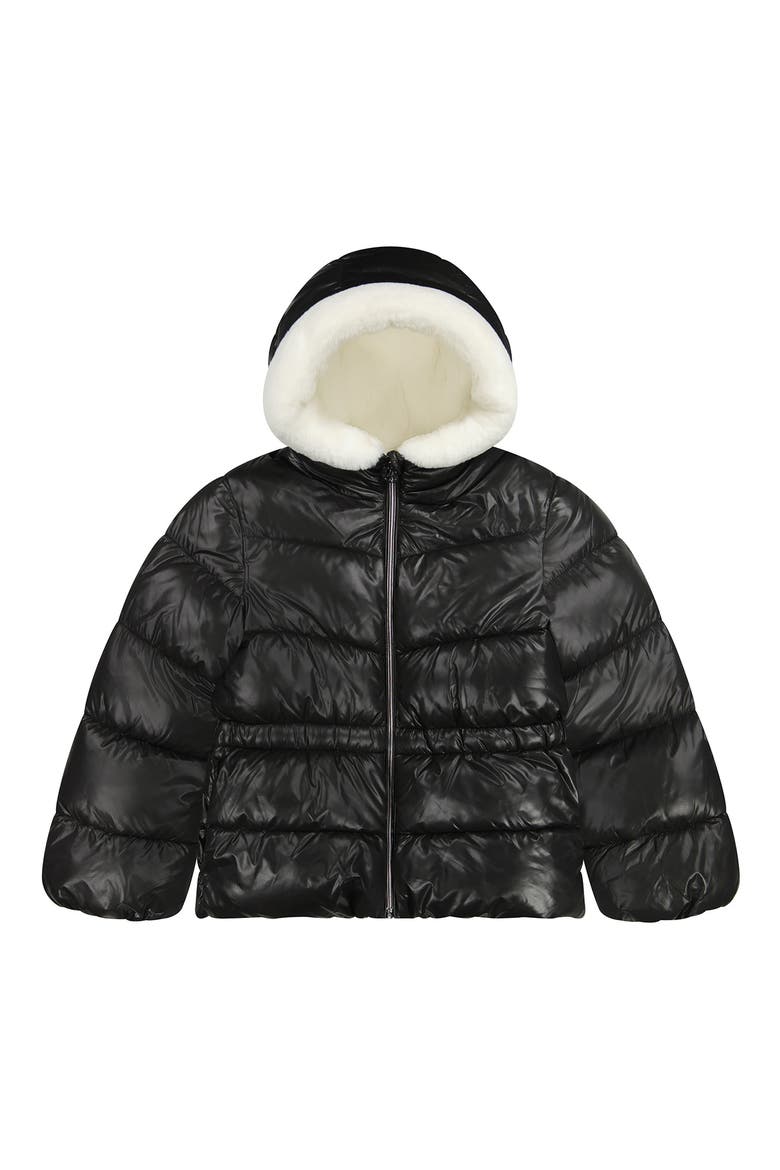 Kids' Faux Fur Lined Hooded Puffer Jacket, Main, color, BLACK