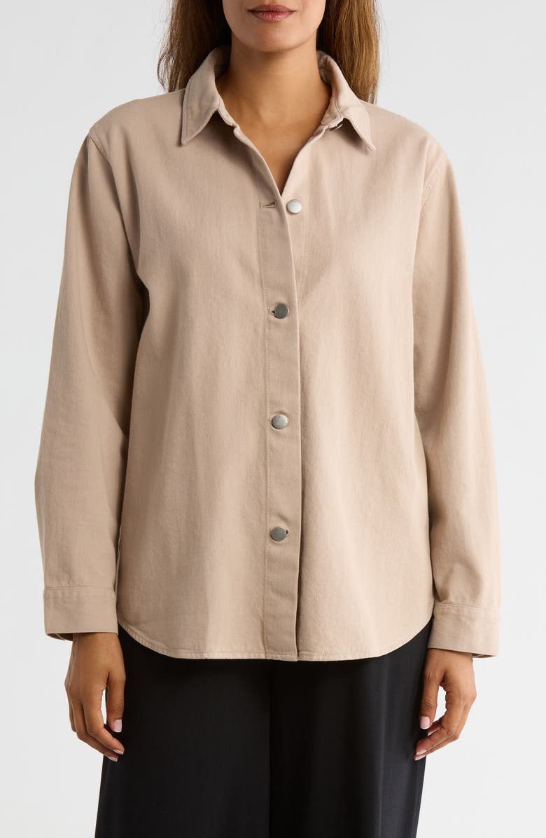 Eileen Fisher Classic Collar Organic Cotton Shirt Jacket, Main, color, Wheat