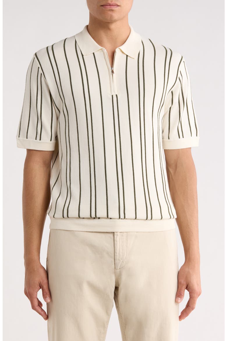 Stripe Zip Polo, Main, color, CREAM W/ OLIVE STRIPES