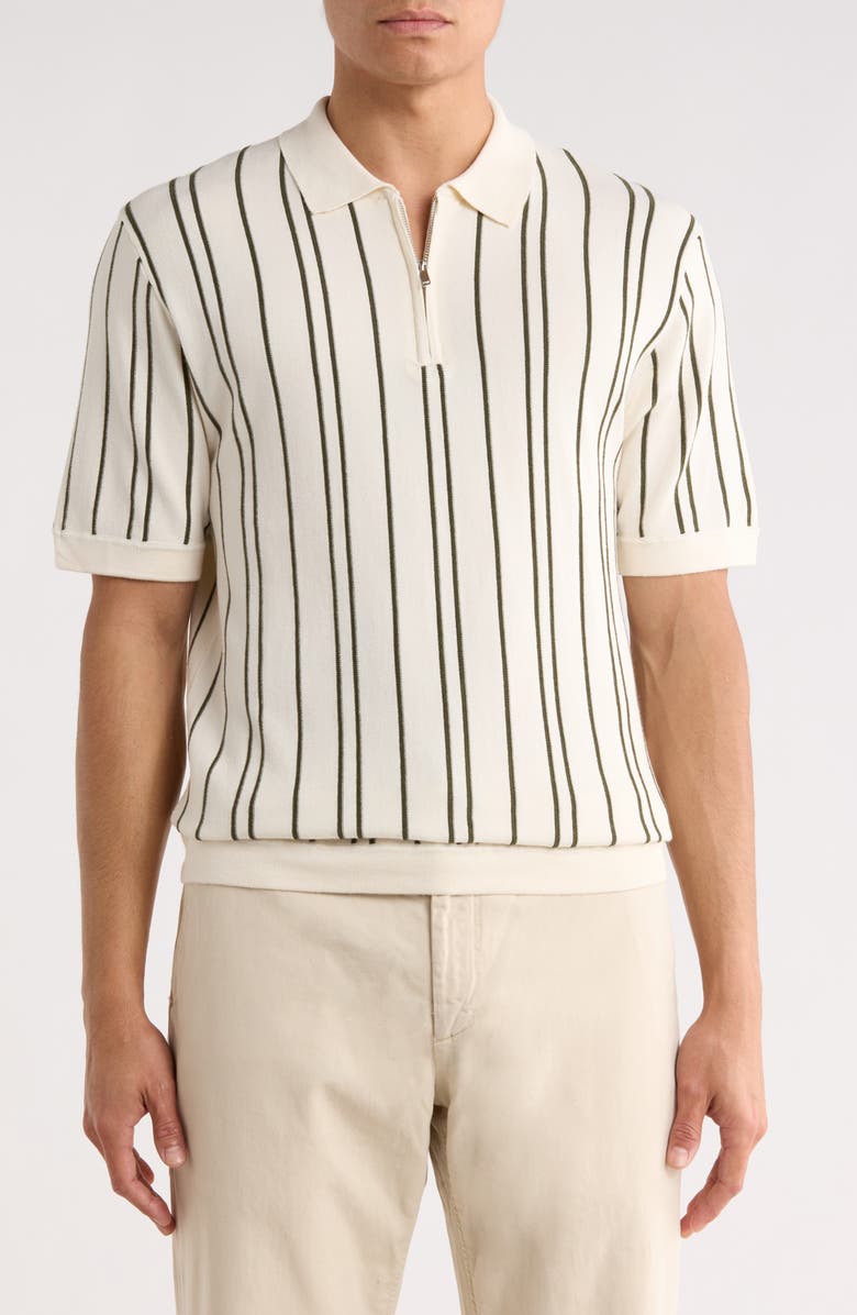 Cactus Man Stripe Zip Polo, Main, color, Cream W/ Olive Stripes