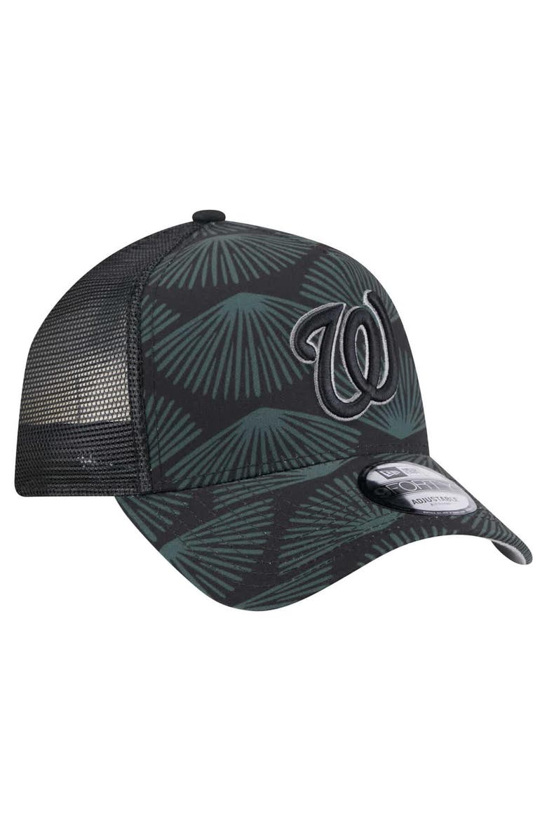 Men's New Era  Black Washington Nationals 9FORTY A-Frame Trucker Adjustable Hat, Alternate, color, Black