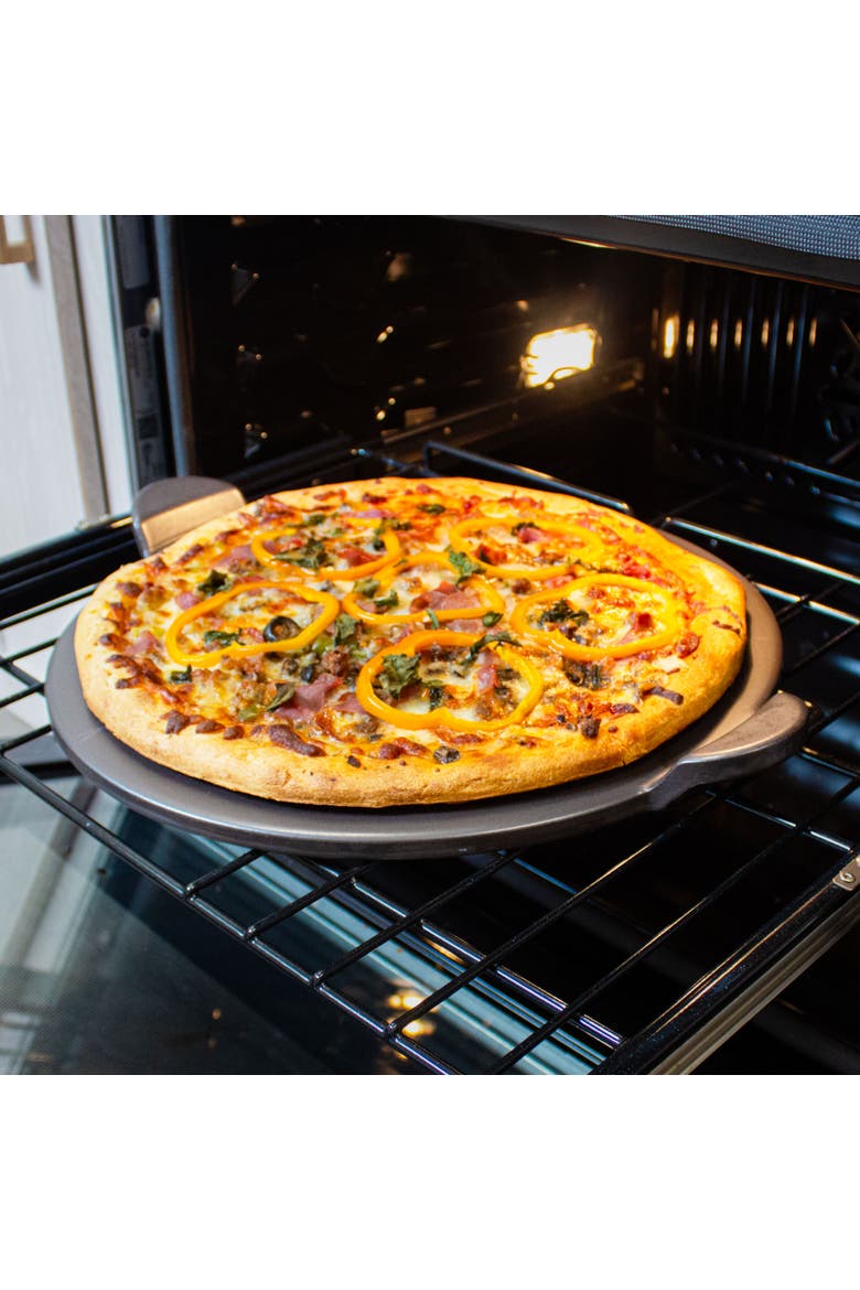 Glazed Cordierite Pizza Stone With Handles, 13-Inch, Alternate, color, Grey