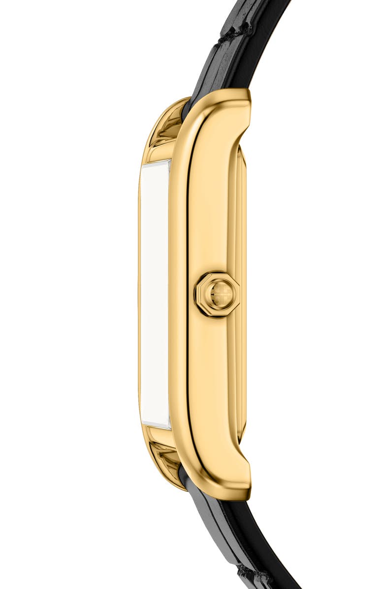 Tory Burch The Eleanor Slim Tank Leather Strap Watch, 20mm x 34mm, Alternate, color, Black/ Gold