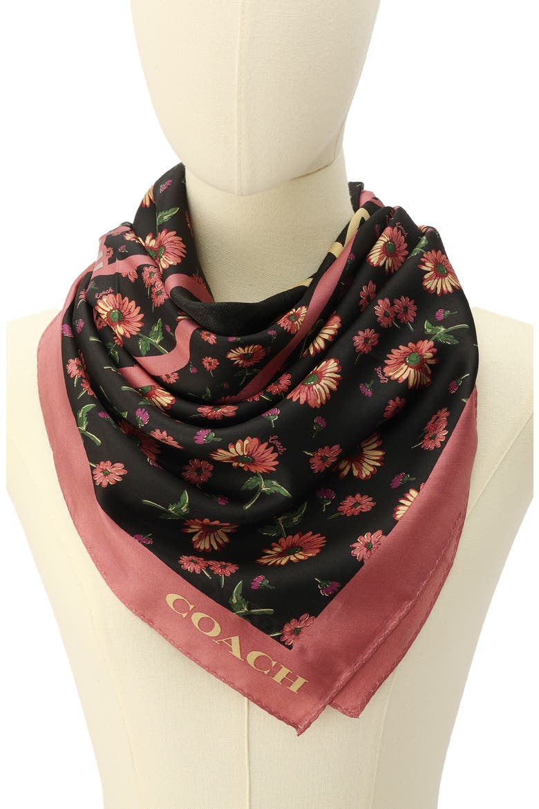 Grunge Floral Rexy Square Silk Scarf, Alternate, color, BLACK MULTI