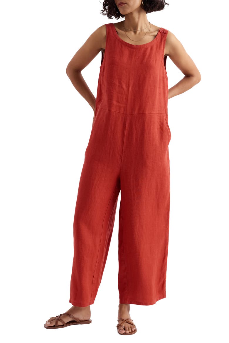 Salt Air Wide Leg Linen Jumpsuit, Main, color, CARNELIAN