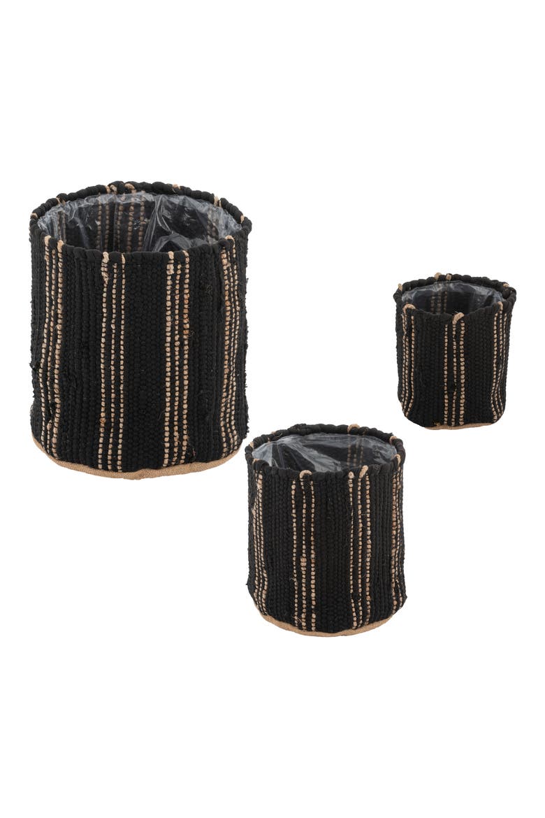 Set of 3 Verticle Stripe Baskets, Main, color, BLACK