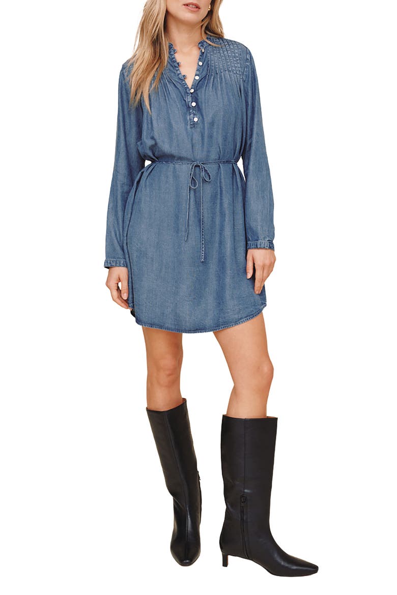 Pintuck Shirttail Dress, Main, color, SHADOW BLUE WASH
