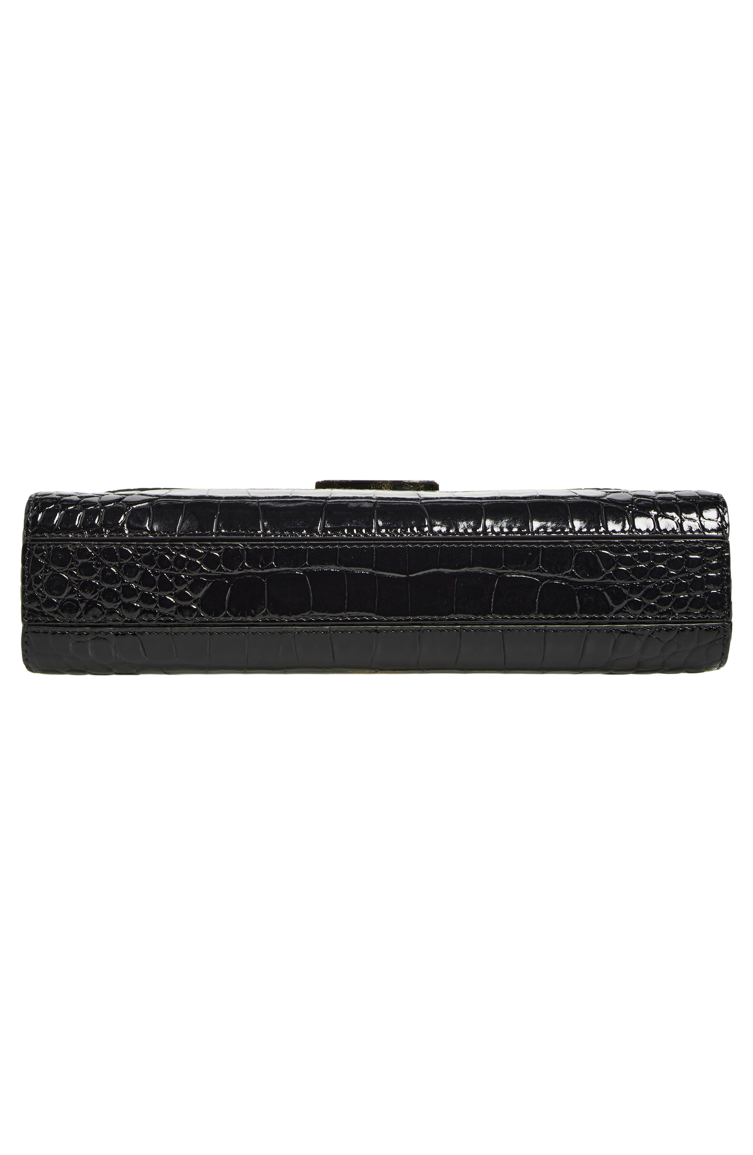Dorian Croc Embossed Leather Trapeze Bag, Alternate, color, BLACK 1