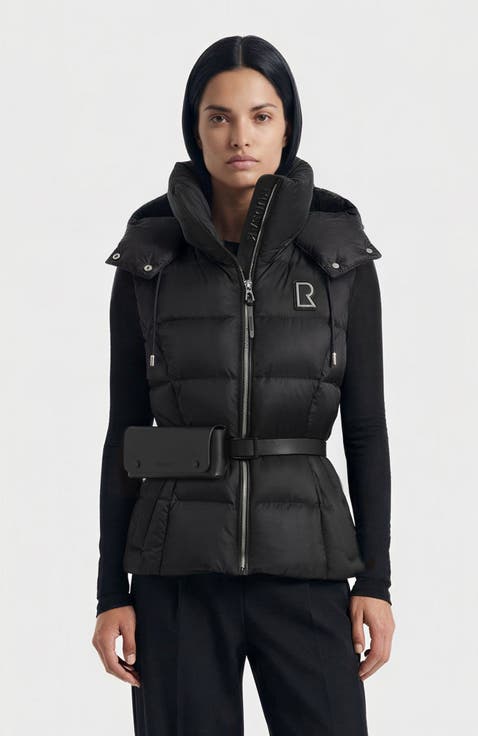 Cassidy Women's Down Vest with Removable Hood & Pouch Belt