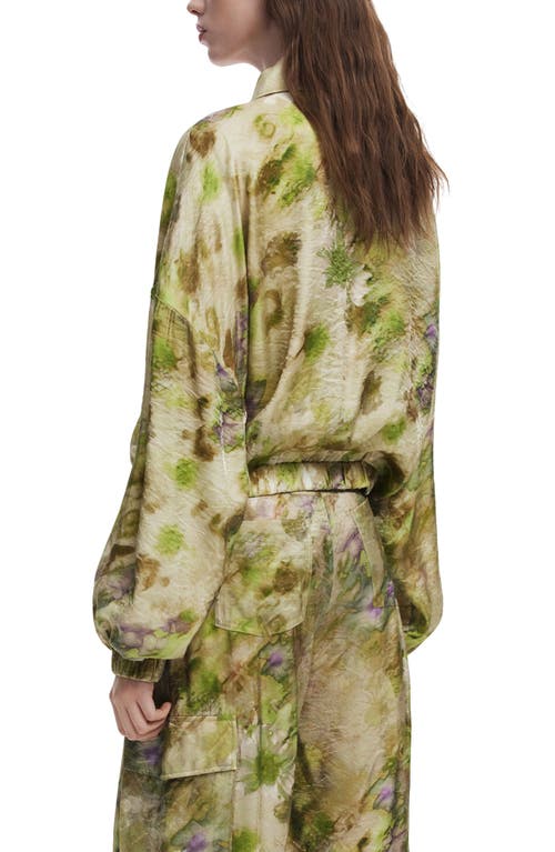 Desigual Abstract Floral Bomber Jacket In Light Green