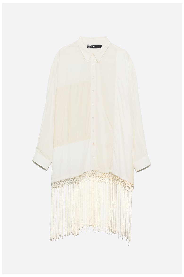 Patchwork Fringed Oversized Shirt, Alternate, color, CREAM