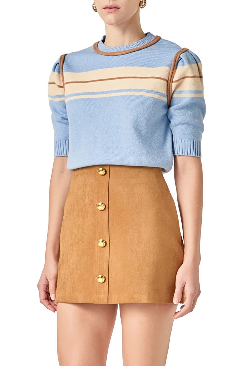 Stripe Puff Sleeve Sweater, Alternate, color, POWDER BLUE MULTI
