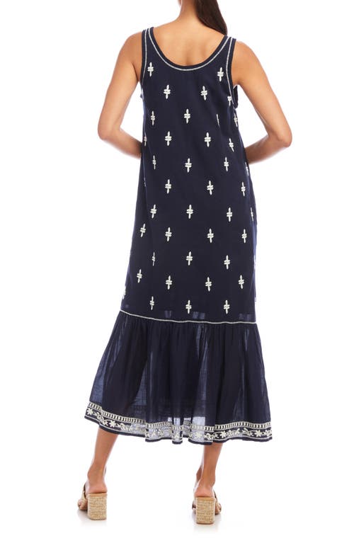 Karen Kane Embroidered Sleeveless Midi Dress In Blue