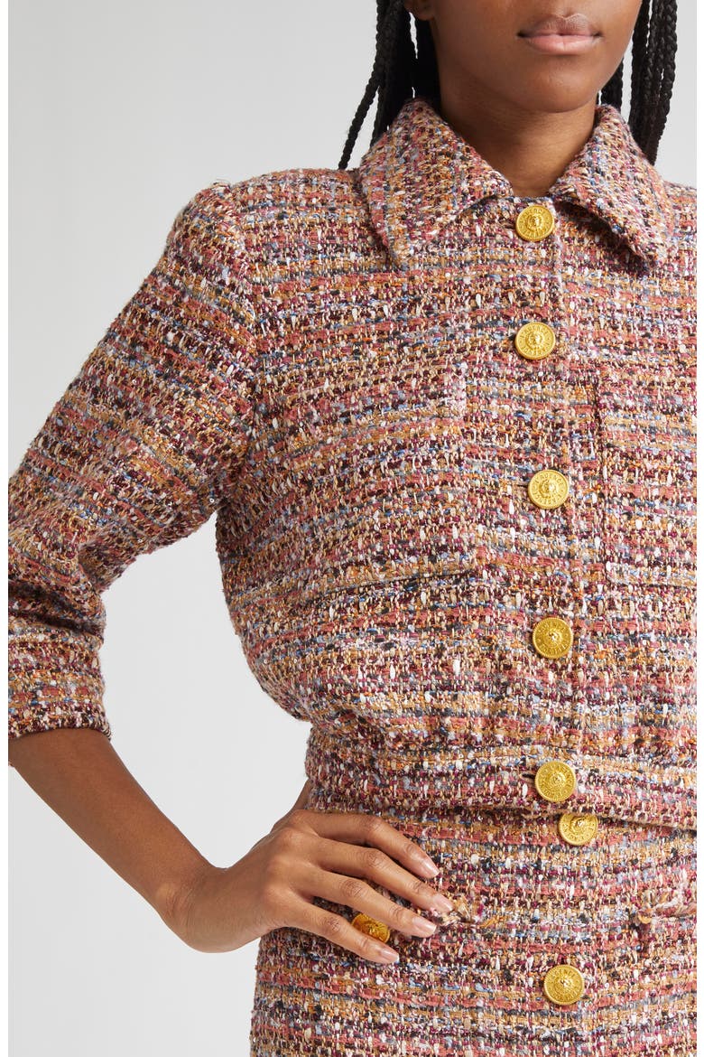 Jia Crop Tweed Jacket, Alternate, color, MAUVE/ TAN MULTI TWEED