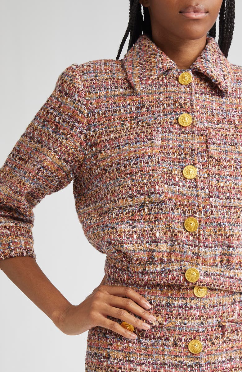 L'AGENCE Jia Crop Tweed Jacket, Alternate, color, Mauve/ Tan Multi Tweed