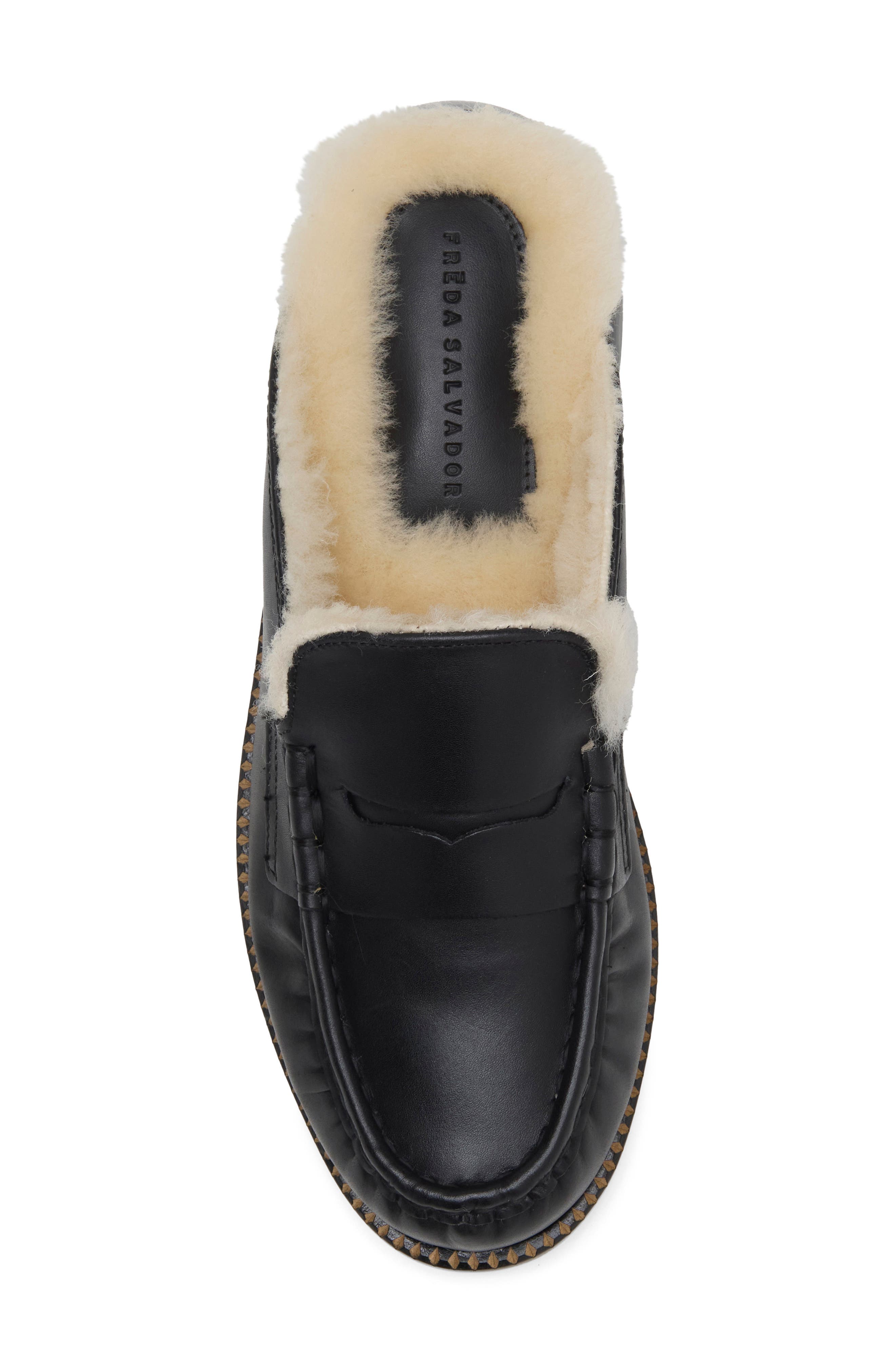 Temi Genuine Shearling Leather Flat Mule, Alternate, color, BLACK WITH SHEARLING