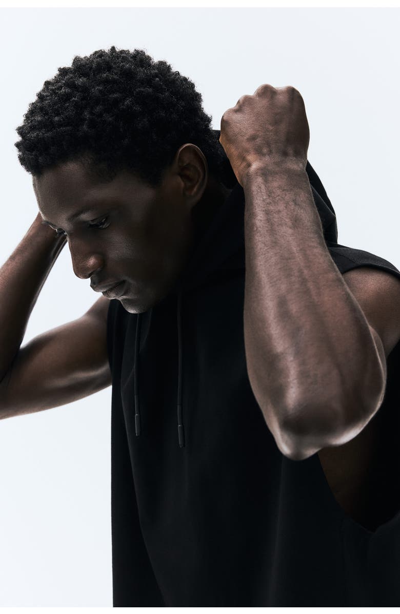 H&M Regular Fit Sleeveless Sports Hoodie With Drymove, Alternate, color, Black