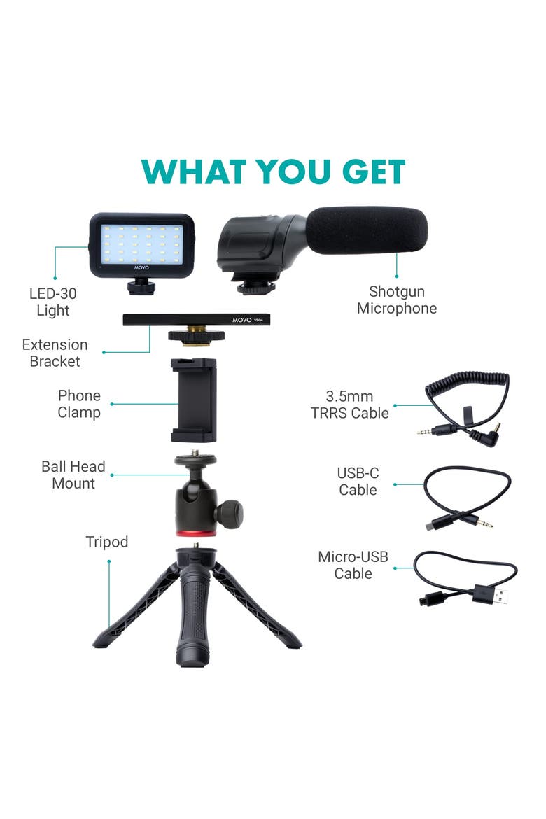 uVlogger Kit for Android with Light, Mic, Phone Mount, Tripod, Alternate, color, Black