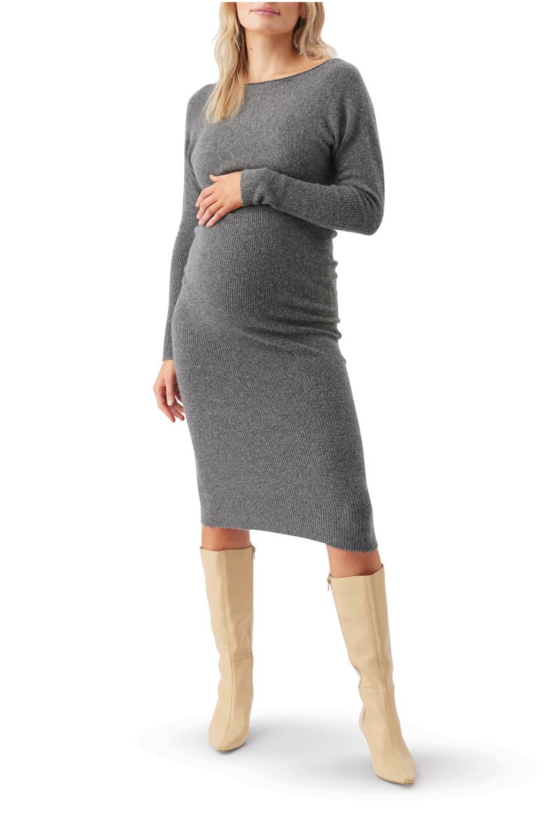 Tobie Off Shoulder Knit Dress, Main, color, Charcoal Marle